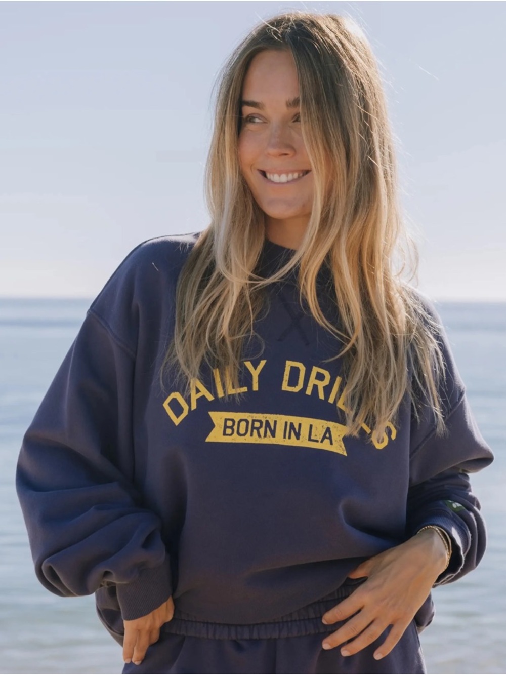 Daily Drills Navy Crew Sweatshirt with Yellow Logo